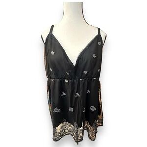 Women’s torrid 1 Silver Glitter Print Over Black Layer Sleeveless Peplum Babydol
